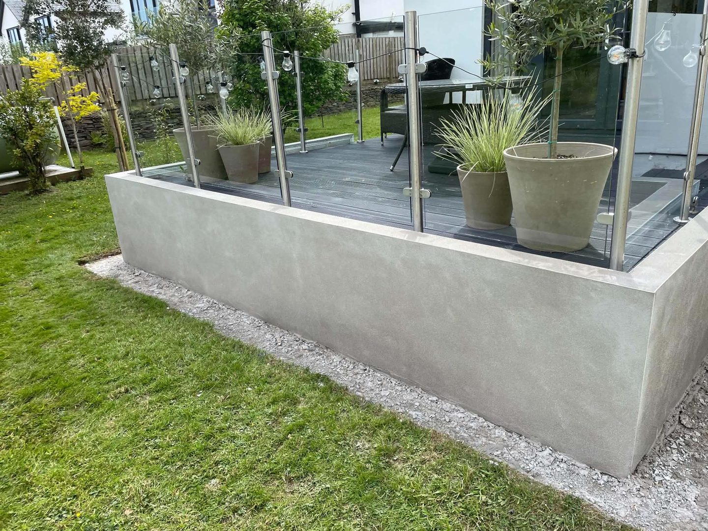 Rendered Planter with Glass Balustrade